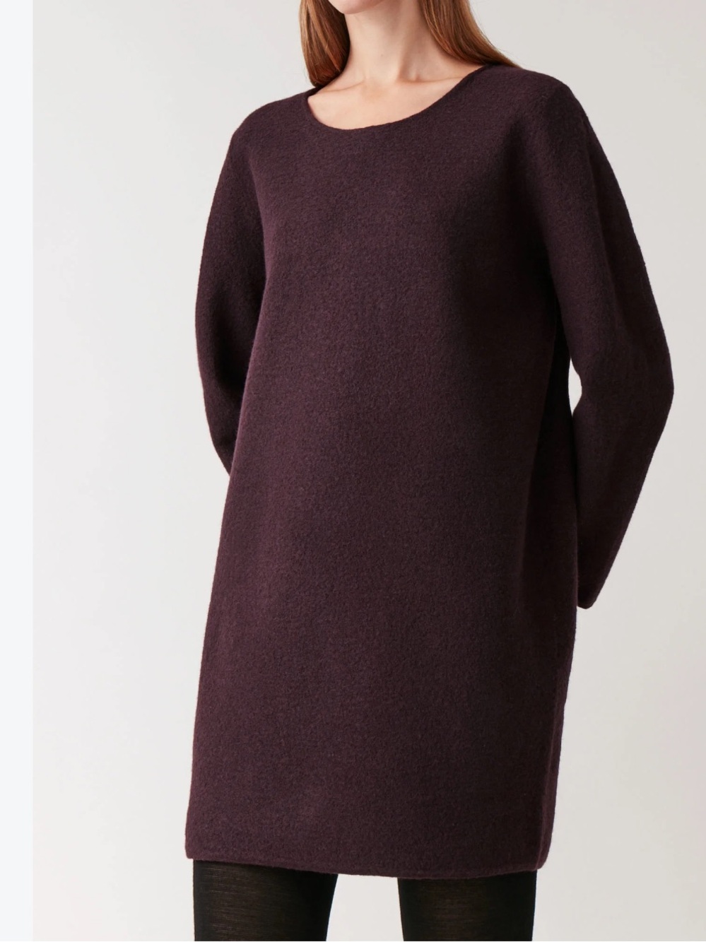 COS Women's Crewneck Boiled Wool Sweater Dress in Deep Plum size M